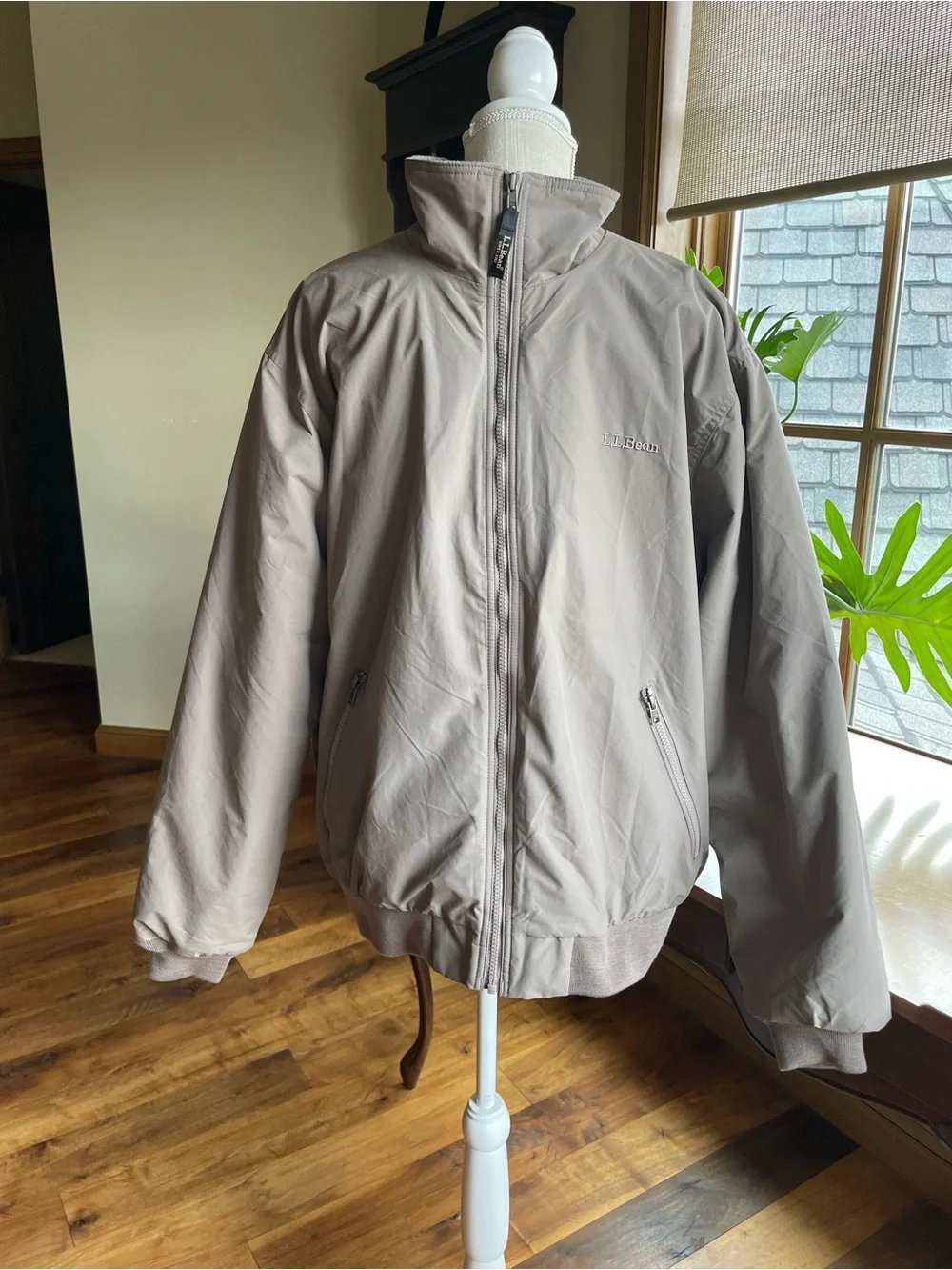 L.L. Bean Men's Taupe Fleece Lined Windbreaker Jacket XL